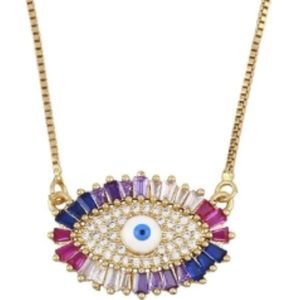 Rainbow Evil Eye Necklaces for Women Hamsa Pendants Necklaces Cubic Zirconia